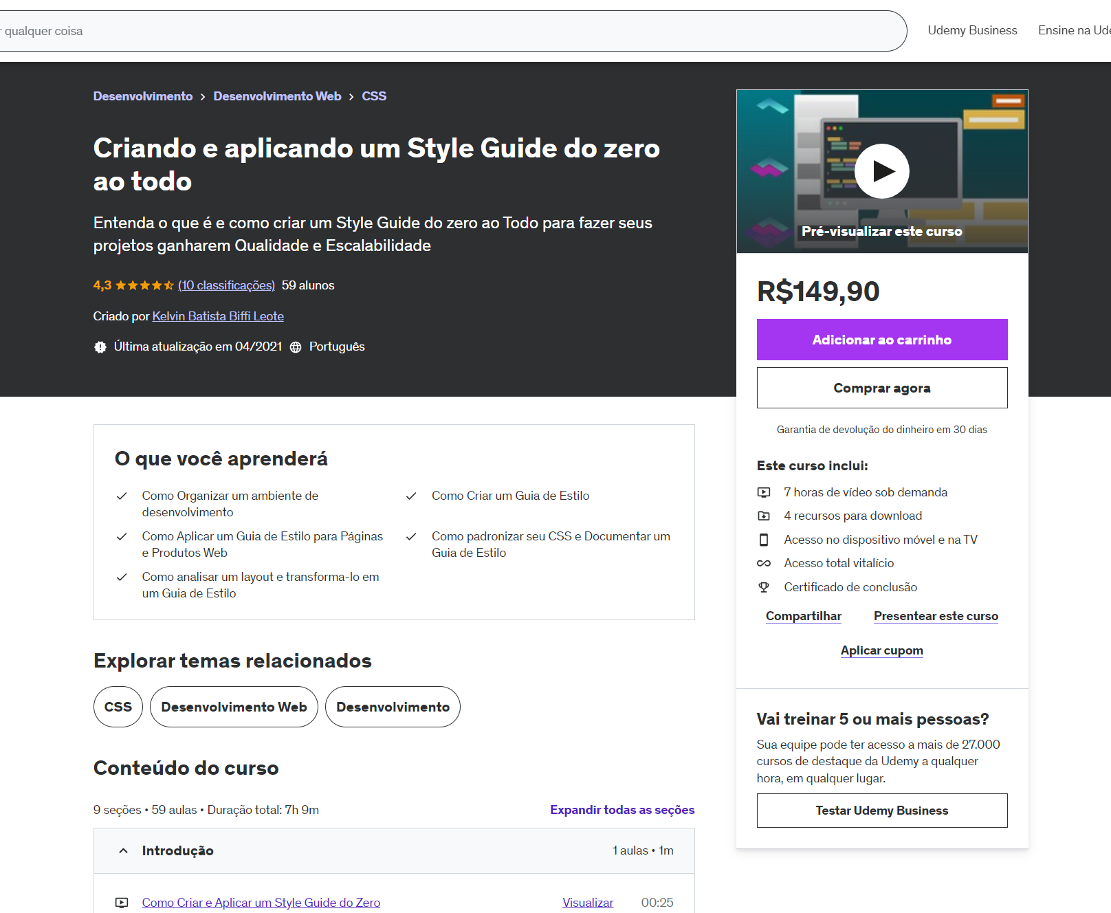 Capa do curso 'Criando e aplicando um Style Guide do zero ao todo'